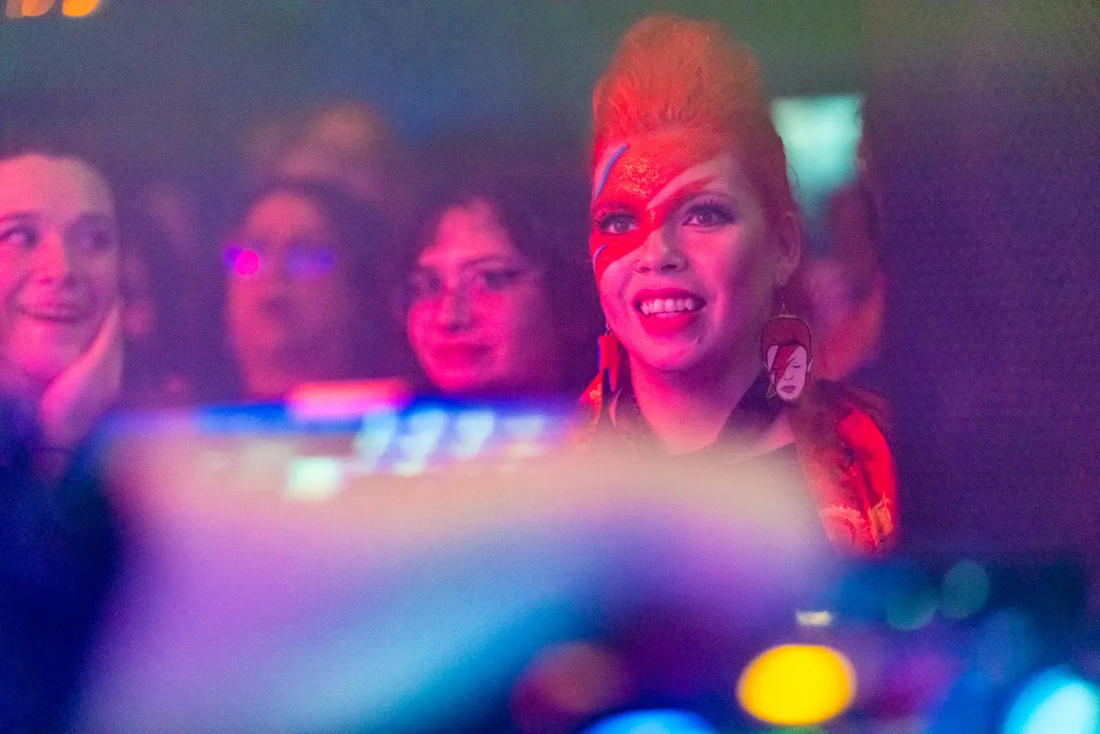 Fan in Aladdin Sane makeup, Bowie Ball 2024